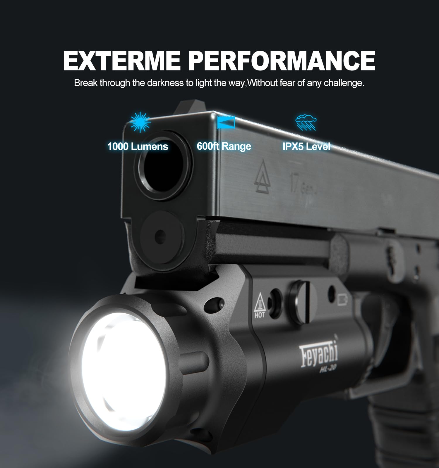 Feyachi HL-20 Pistol Light 1000 Lumen Upgrade LED Weapon Light Compact Rail Mounted Handgun Tactical Flashlight Rail Locating Keys for Picatinny