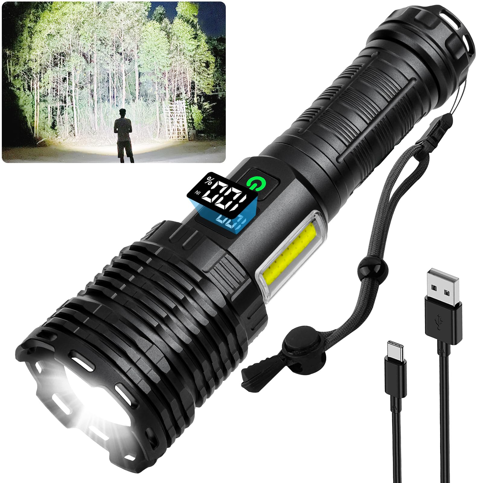 ALSTU Flashlights High Lumens Rechargeable LED - 990,000 Lumens Brightest Flash Light, 8 Modes Powerful Flashlight with 5000 ɱAh Capacity, IPX7 Waterproof Tactical Flashlights for Home Emergencies