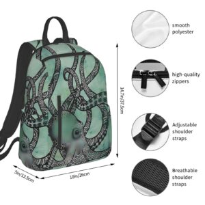 DEHIWI Green Octopus Casual Backpack Bag Lightweight Laptop Bag Travel Laptop Backpack For Women Men