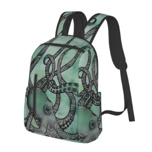 DEHIWI Green Octopus Casual Backpack Bag Lightweight Laptop Bag Travel Laptop Backpack For Women Men
