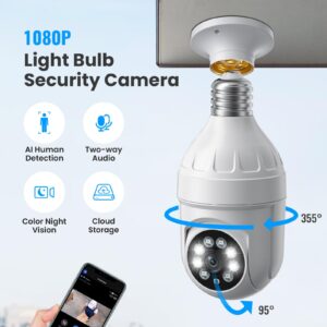 Aiwit 1080p Light Bulb Wireless Security Camera, 355° Panoramic Dome Cam, Live View, AI Human Detection, 2-Way Audio, Color Night Vision, Cloud Storage, Spotlights, Indoor/Outdoor Surveillance