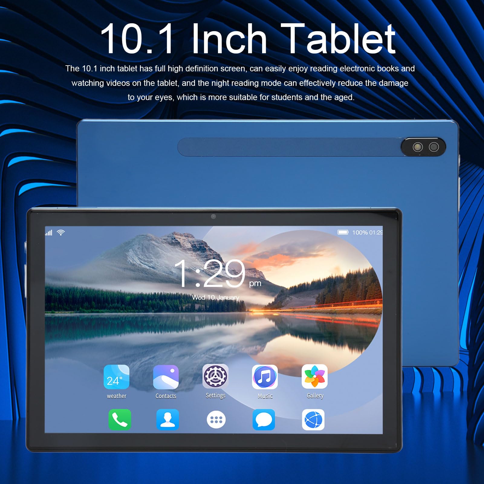 Digital Tablet, 8GB RAM 256GB ROM 2 in 1 Tablet 10.1 Inch Blue 7000mAh FDH Screen for Video for Reading (US Plug)