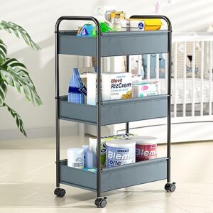 yasonic 3-tier rolling cart, easy assembly, move, lightweight, gray