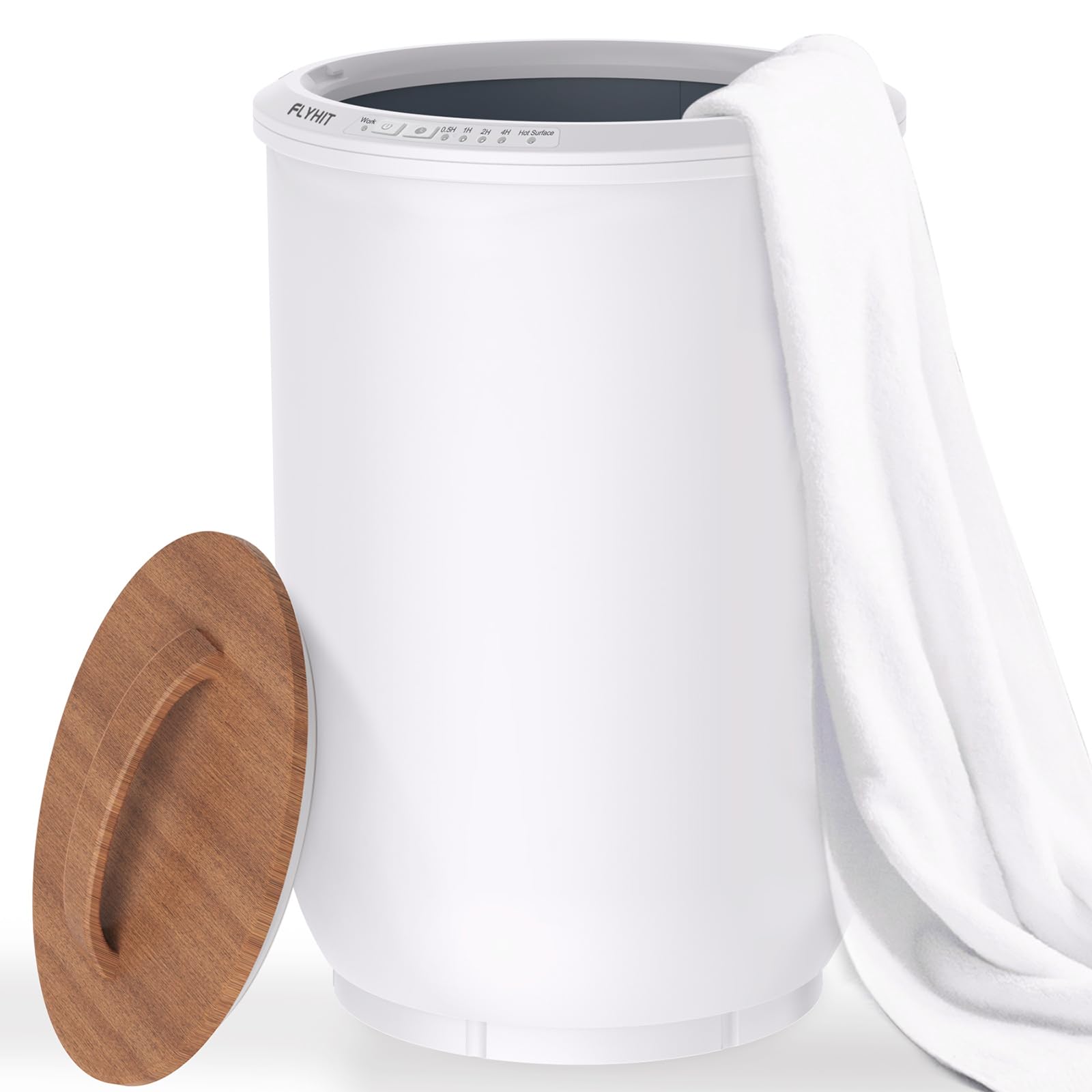 FLYHIT Luxury Towel Warmers for Bathroom - Wooden Lid, Large Towel Warmer Bucket, Auto Shut Off, Fits Up to Two 40"X70" Oversized Towels, Best Ideals