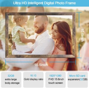 FRAMEO 15.6'' WiFi Digital Picture Frames 32GB Smart Touch Screen Digital Photo Frame 1920 * 1080 IPS FHD Large Digital Picture Frame Share Photos and Videos Anytime, Anywhere with The FRAMEO app