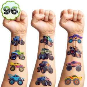Monster Truck Temporary Tattoos for Kids | Birthday Party Supplies Favors Super Cute Fake 96PCS Tattoos Stickers Party Decorations Boys Girls School Rewards Gifts