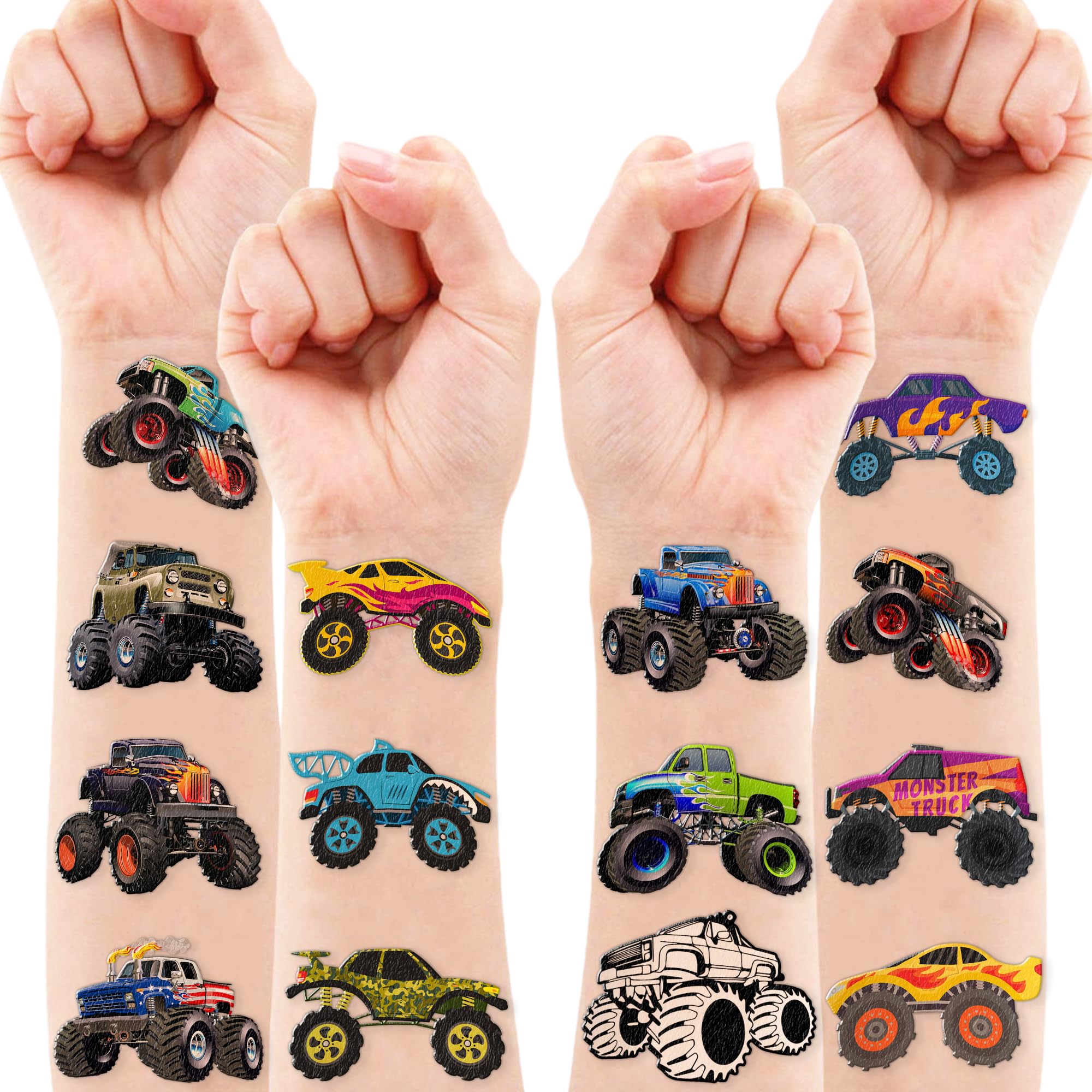 Monster Truck Temporary Tattoos for Kids | Birthday Party Supplies Favors Super Cute Fake 96PCS Tattoos Stickers Party Decorations Boys Girls School Rewards Gifts