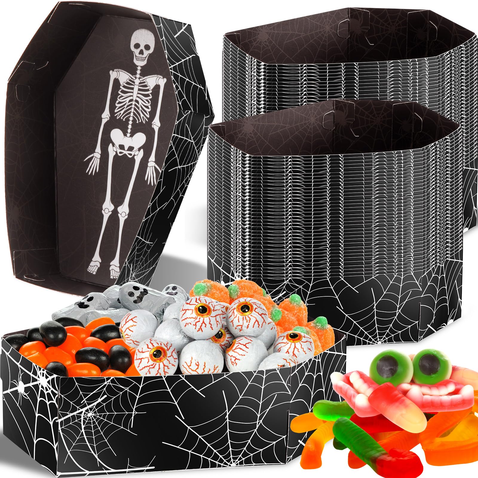 Tenceur 100 Pieces Halloween Coffin Snack Trays Halloween Party Food Supplies Coffin Boxes for Treats for Halloween Storage Charcuterie Board Serving Supplies