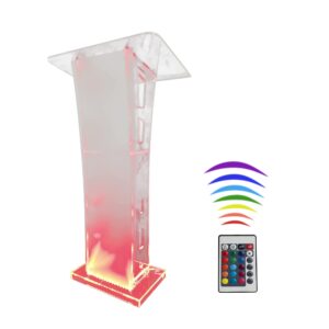 clear podium stand with lights, 43”acrylic podium pulpits for churches professional portable presentation podium lectern for offices and classrooms