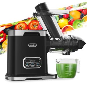 aeitto cold press juicer machines, 3.6 inch wide chute, large capacity, high juice yield, 2 masticating juicer modes, easy to clean slow juicer for vegetable and fruit (black)