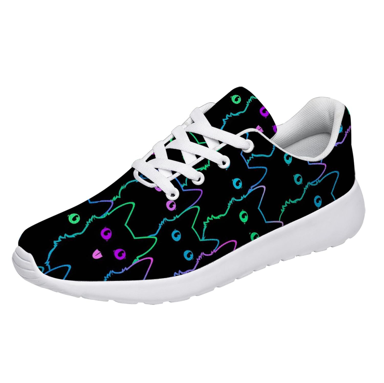 Cat Shoes Women Adult Tennis Shoes Running Walking Sneakers Neon Cat Head Printed Shoes Gifts for Best Friends,US Size 9