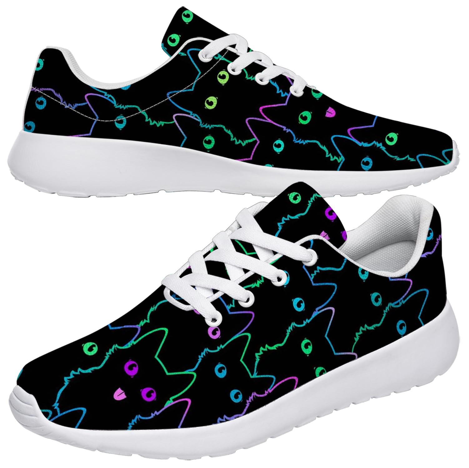 Cat Shoes Women Adult Tennis Shoes Running Walking Sneakers Neon Cat Head Printed Shoes Gifts for Best Friends,US Size 9