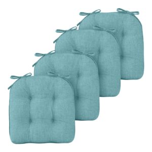 Basic Beyond Chair Cushions for Dining Chairs 4 Pack, Memory Foam Chair Cushion with Ties and Non Slip Backing, 15.5 x 15.5 inches Tufted Chair Pads for Dining Chairs(Aqua Blue)