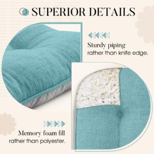 Basic Beyond Chair Cushions for Dining Chairs 4 Pack, Memory Foam Chair Cushion with Ties and Non Slip Backing, 15.5 x 15.5 inches Tufted Chair Pads for Dining Chairs(Aqua Blue)