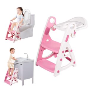 Potty Training Seat & Toddler Step Stool, Ultimate Stability Toddler Toilet Seat, Adjustable Step & Seat Height Potty Seats for Toddlers Girls(Pink)