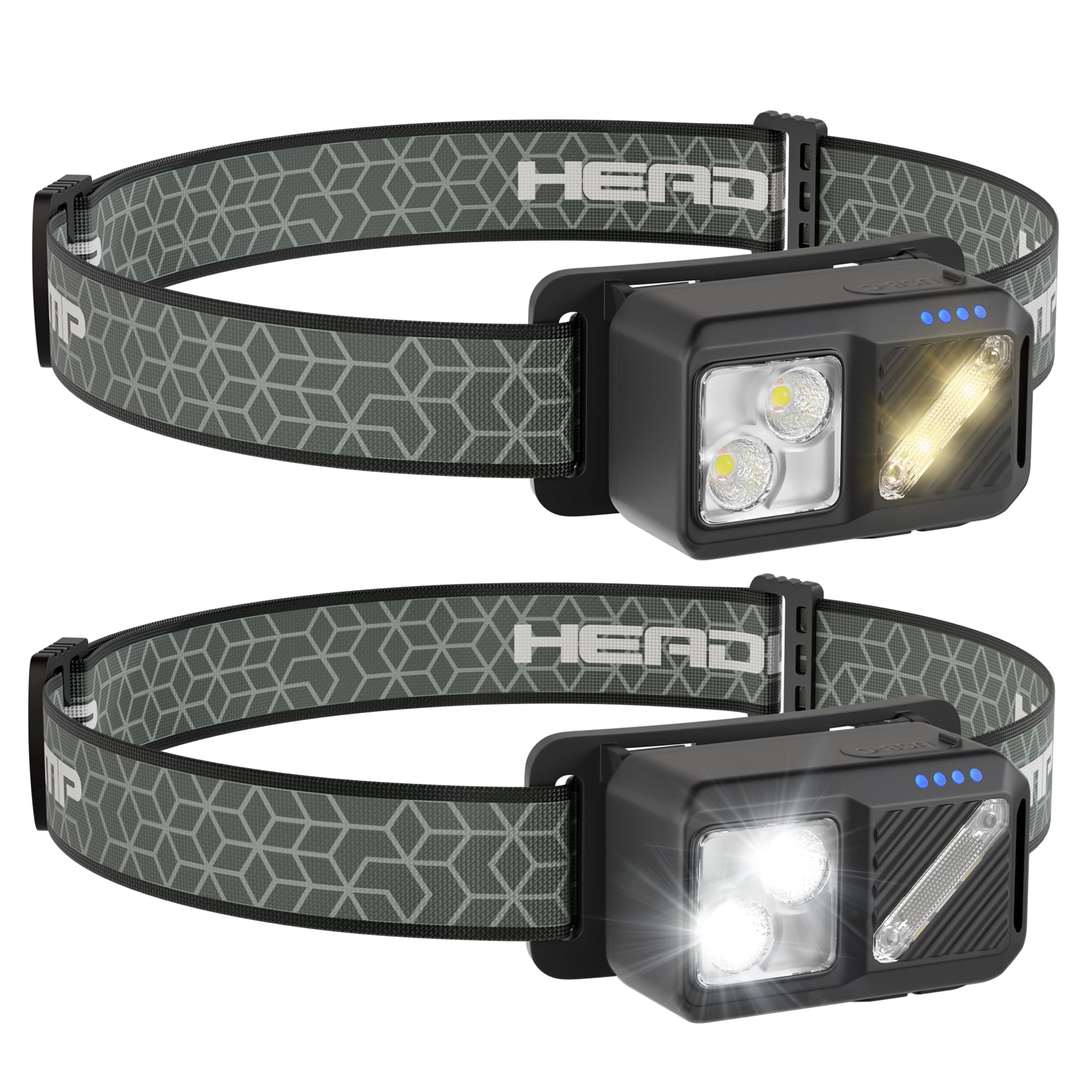 BOBKID 2 Pack Rechargeable LED Headlamp, 2500 Lumen, 7 Lighting Modes, Motion Sensor, Waterproof, Magnetically Attractable, 90Adjustable, Embedded Hook, Detachable, Black