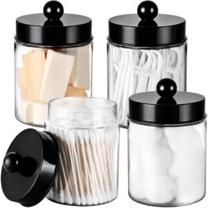 apothecary jars bathroom vanity storage organizer set -countertop canister plastic acrylic jar - farmhouse decor qtip holder for cotton swabs,makeup sponges,flossers ,paper clips-black (4)