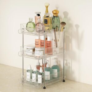 realinn 3 tier clear organizer with dividers for counter/cabinet, pull-out storage container - bathroom, vanity makeup, kitchen, pantry organizer