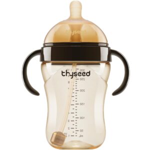 Thyseed PPSU Weaning Bottles for Breastfed Baby Who Refuses Bottle Toddler Breastlike Breastfeeding Transition Bottle That Looks Like A Breast with Silicone Weighted Straw 10oz/300mL 10+ Months 1 Pack