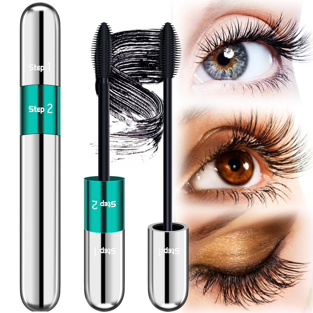 4D Silk Fiber Mascara - 2 in 1 Mascara Black Length 5x Longer,Natural and False Effect Look in One Long Lasting Mascara Makeup for Women