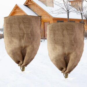 2 pack burlap winter plant cover bags-23.6 × 39.4 inch plant frost protector,reusable plant covers freeze protection plant frost cloth cold freeze blanket protecting fruit tree potted plants (2pcs)
