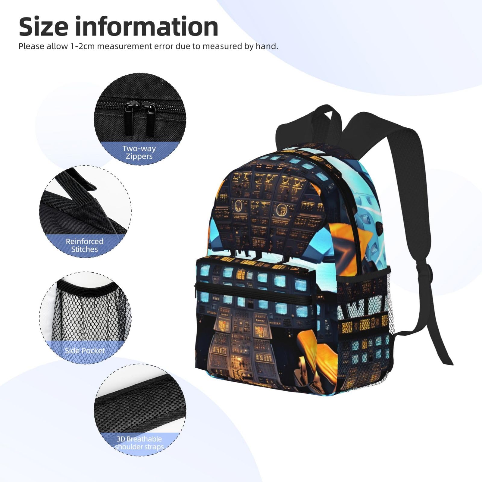 OdDdot Airplane Cockpit Backpacks Lightweight Bookbag Front Utility Pocket with Built-in Organizer - Premium Backpack