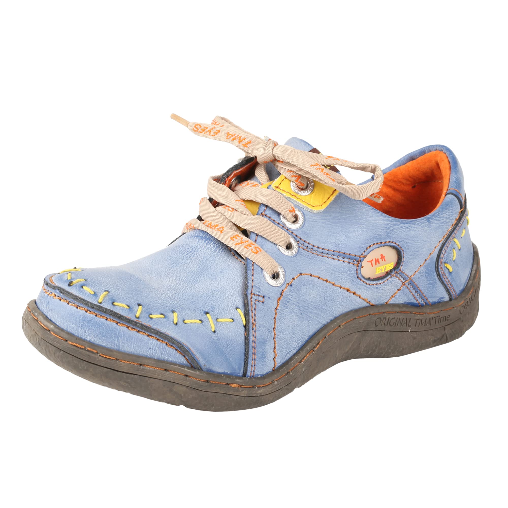 TMA EYES Women 's Hand Stitched Leather Walking Shoes(Blue,7.5)