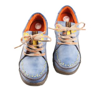 TMA EYES Women 's Hand Stitched Leather Walking Shoes(Blue,7.5)