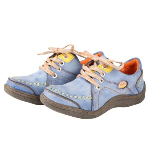 TMA EYES Women 's Hand Stitched Leather Walking Shoes(Blue,7.5)