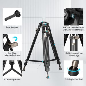 SmallRig AD-80 FreeBlazer Heavy-Duty Tripod, 71" Video Tripod with 75mm Bowl Adapter,One-Step Height Adjustment, Load up to 33lbs, Professional Tripod for DSLR, Camera, Camcorder - 4164