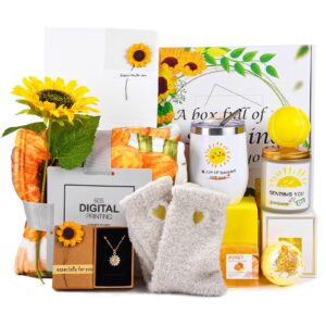 zrfmib sunflowers gift baskets for women, 11 pcs birthday gift, get well soon gift basket, relaxing care package, unique gifts for her, mom, sister, wife, girlfriend, daughter, female friends