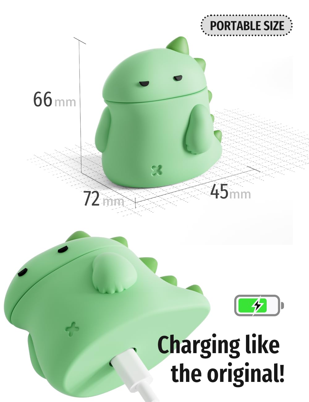 ELETIUO Case Compatible with Apple Airpods 1st&2nd Generation, Unique Soft Silicone Skin Charging Case Cartoon Cute Dinosaur Design Protective Cover for Girls Kids and Women Men,Green