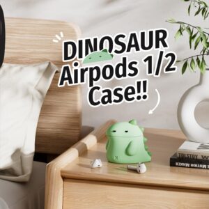 ELETIUO Case Compatible with Apple Airpods 1st&2nd Generation, Unique Soft Silicone Skin Charging Case Cartoon Cute Dinosaur Design Protective Cover for Girls Kids and Women Men,Green