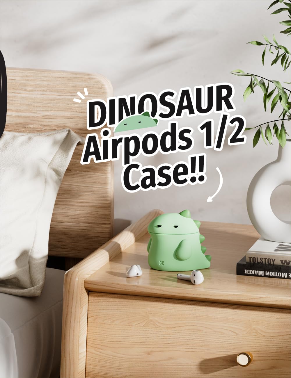 ELETIUO Case Compatible with Apple Airpods 1st&2nd Generation, Unique Soft Silicone Skin Charging Case Cartoon Cute Dinosaur Design Protective Cover for Girls Kids and Women Men,Green