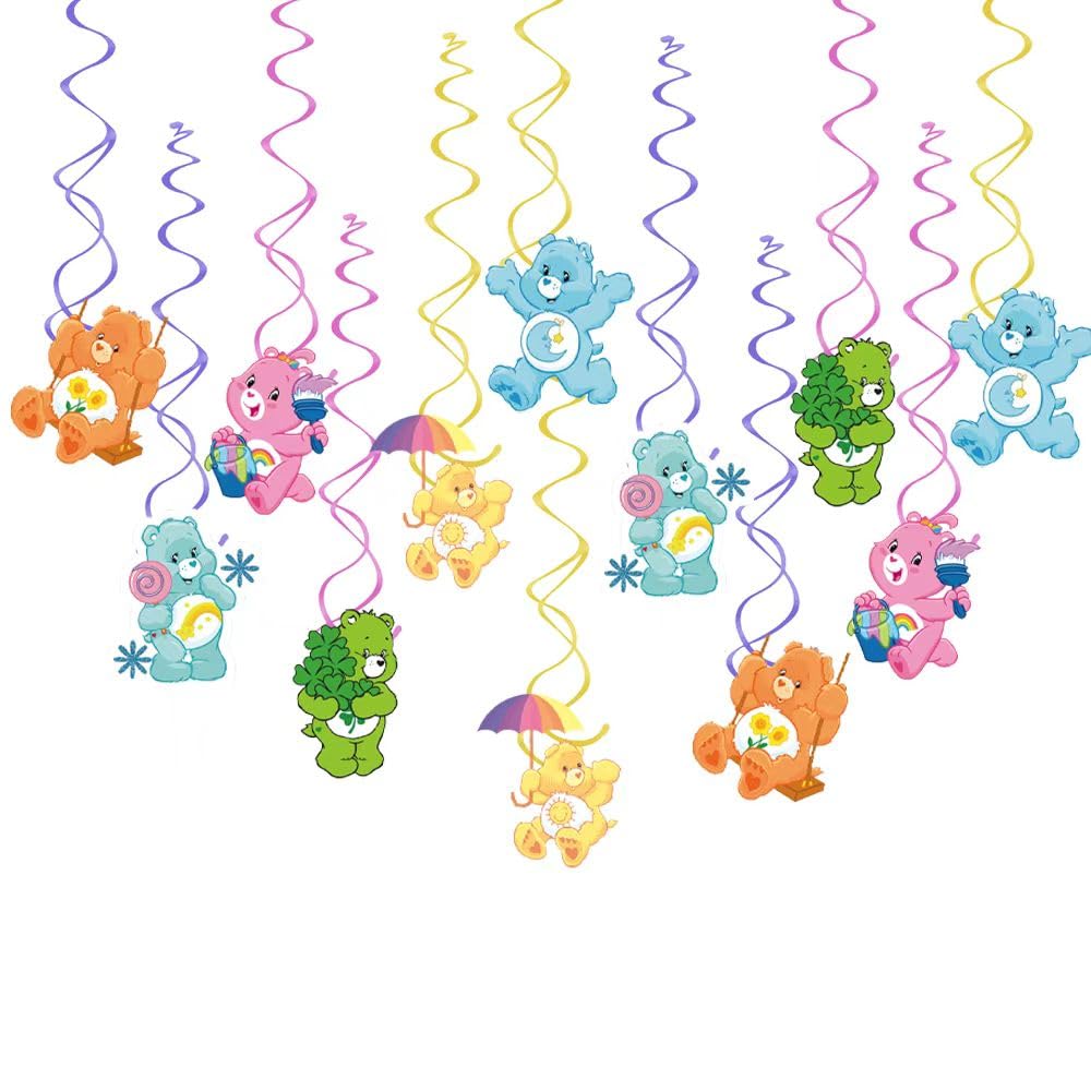 12Pcs Care Cute Bear Party Decoration Rainbow Bear Party Hanging Swirls Decoration for Girls' Cartoon Bear Theme Birthday Party Barnyard Party Supplies