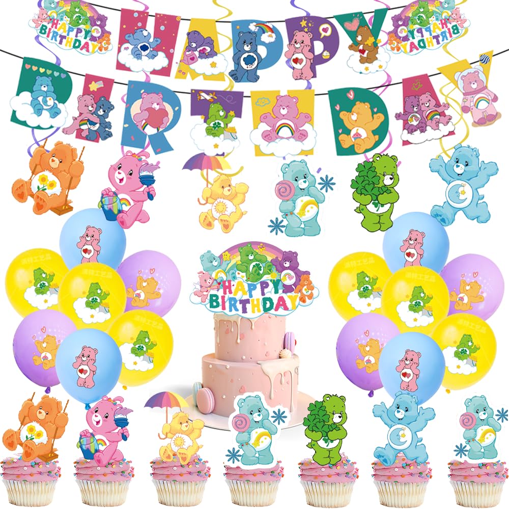 12Pcs Care Cute Bear Party Decoration Rainbow Bear Party Hanging Swirls Decoration for Girls' Cartoon Bear Theme Birthday Party Barnyard Party Supplies