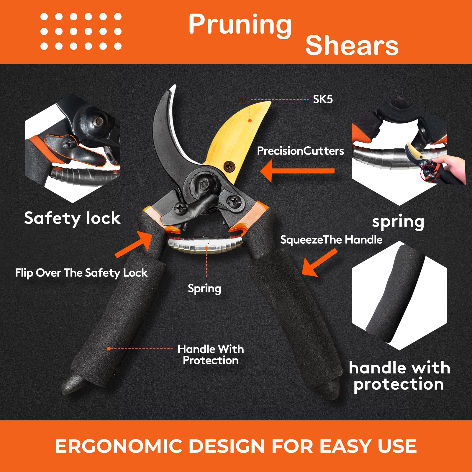 Bypass Pruning Shears for Garden - Effortless Pruning Shears for Grapevines, Bonsai Gardens - Trim Tree Branches and Flowers with Ease, with SK5 Steel Sharp Blades and Soft Cushion Grip Handle