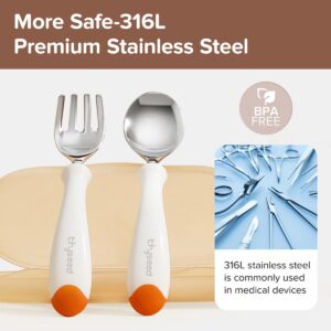 Thyseed Toddler Utensils Fork Spoon Set Kids Self Feeding Flatware with Case Stainless Steel Orange 1 Pack