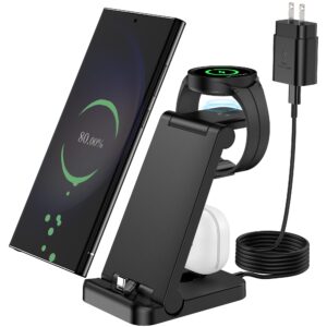 3 in 1 charging station for samsung, 25w pd super fast charger for samsung galaxy s23 ultra/s22/21/note20/z fold5/4/3, galaxy buds2pro/plus/liv, wireless charger for galaxy watch 6/5 pro/4/3/active2
