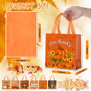 Sweetude 36 Pack Thanksgiving Non Woven Tote Bags Bulk Reusable Fall Gift Bags Pumpkin Turkey Bags with Handles Autumn Goodie Shopping Bags with Tissue Paper for Fall Thanksgiving Party Favors