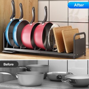 Pots and Pans Organizer, Expandable Pot and Pan Organizer for Cabinet with Drain Board,Heavy Duty Plate Pot Lid Organizer Rack Holder for Countertops, Kitchen Pantry Cookware Organizer and Storage