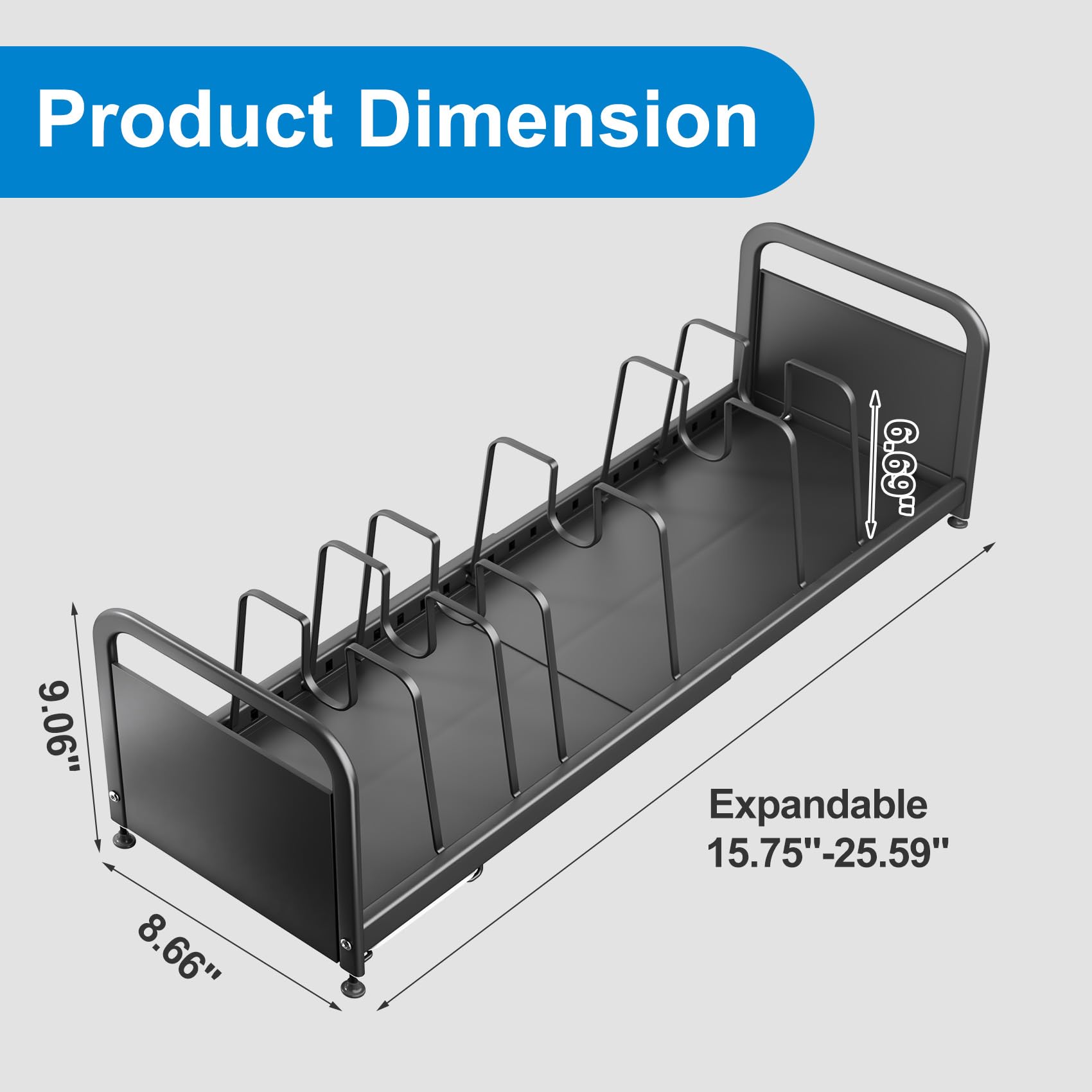 Pots and Pans Organizer, Expandable Pot and Pan Organizer for Cabinet with Drain Board,Heavy Duty Plate Pot Lid Organizer Rack Holder for Countertops, Kitchen Pantry Cookware Organizer and Storage