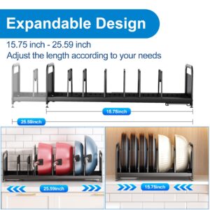 Pots and Pans Organizer, Expandable Pot and Pan Organizer for Cabinet with Drain Board,Heavy Duty Plate Pot Lid Organizer Rack Holder for Countertops, Kitchen Pantry Cookware Organizer and Storage