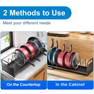 Pots and Pans Organizer, Expandable Pot and Pan Organizer for Cabinet with Drain Board,Heavy Duty Plate Pot Lid Organizer Rack Holder for Countertops, Kitchen Pantry Cookware Organizer and Storage