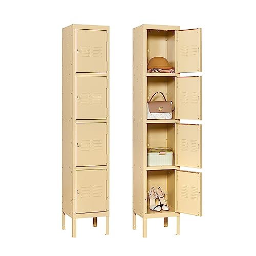 NODHM Metal Storage Locker for Employees with 4 Door, Metal Locker Steel Storage Cabinet for School, Home, Changing Room, Gym (Camel with Legs)