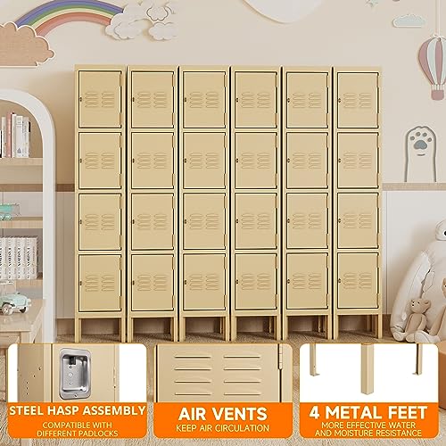 NODHM Metal Storage Locker for Employees with 4 Door, Metal Locker Steel Storage Cabinet for School, Home, Changing Room, Gym (Camel with Legs)