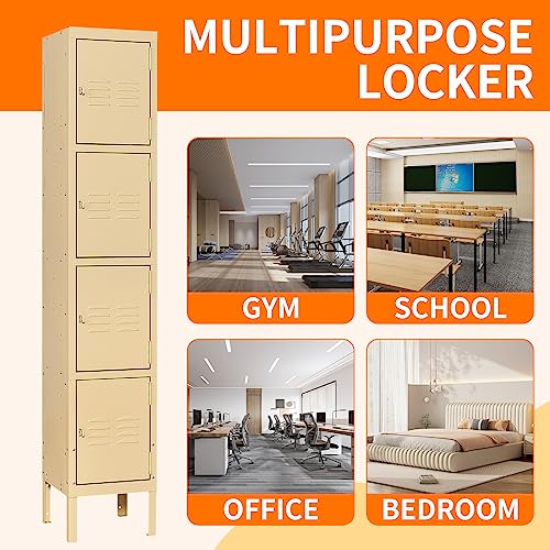 NODHM Metal Storage Locker for Employees with 4 Door, Metal Locker Steel Storage Cabinet for School, Home, Changing Room, Gym (Camel with Legs)