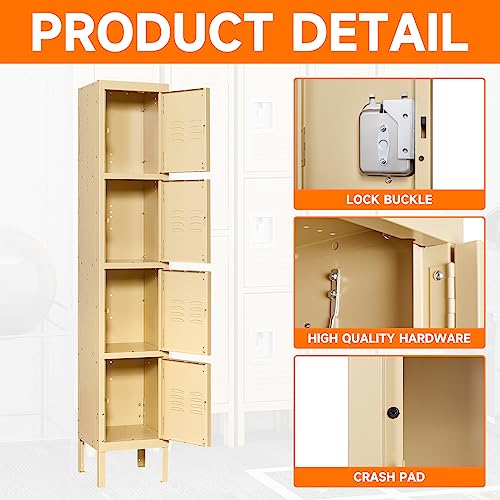 NODHM Metal Storage Locker for Employees with 4 Door, Metal Locker Steel Storage Cabinet for School, Home, Changing Room, Gym (Camel with Legs)