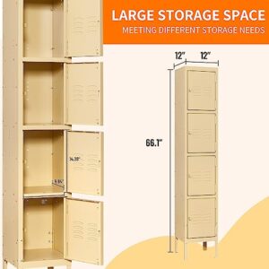 NODHM Metal Storage Locker for Employees with 4 Door, Metal Locker Steel Storage Cabinet for School, Home, Changing Room, Gym (Camel with Legs)