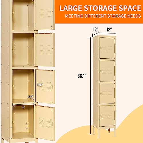 NODHM Metal Storage Locker for Employees with 4 Door, Metal Locker Steel Storage Cabinet for School, Home, Changing Room, Gym (Camel with Legs)